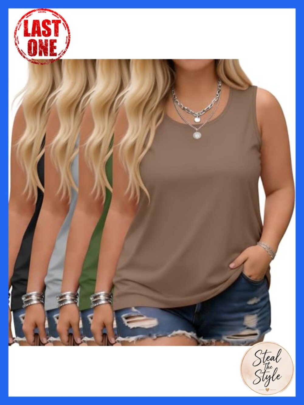 Plus Size Tank Tops 4 Pack Sleeveless Soft Stretch Cotton Blend
